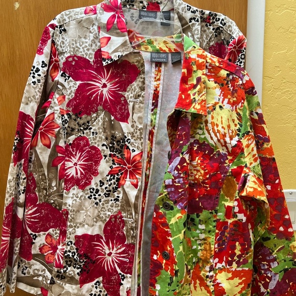 2 Additions by Chico’s Women’s Sz 3 Jacket’s Floral yellow orange tan pink - Picture 2 of 14